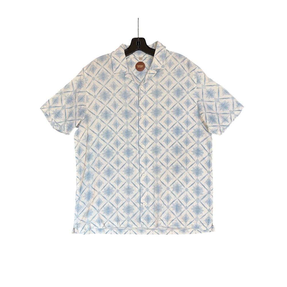 Common People Short Sleeved Shirt Blue and White Print Men’s Medium 100% Cotton